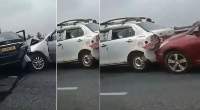 Eight cars collided one by one on the road, a video went viral on social media